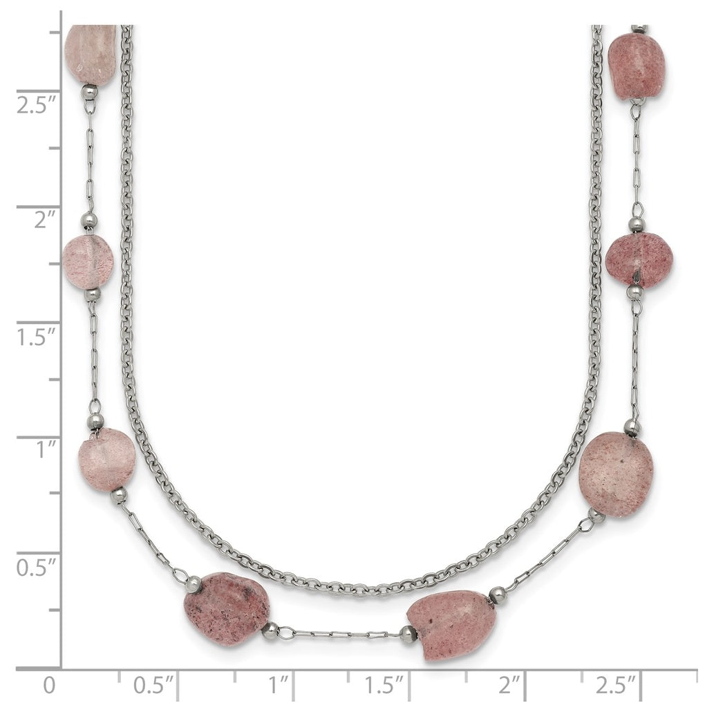 Stainless Steel Polished Strawberry Quartz Layered with 2in ext. Necklace – Elegant Jewelry Gift for Birthday, Anniversary, Engagement, Wedding