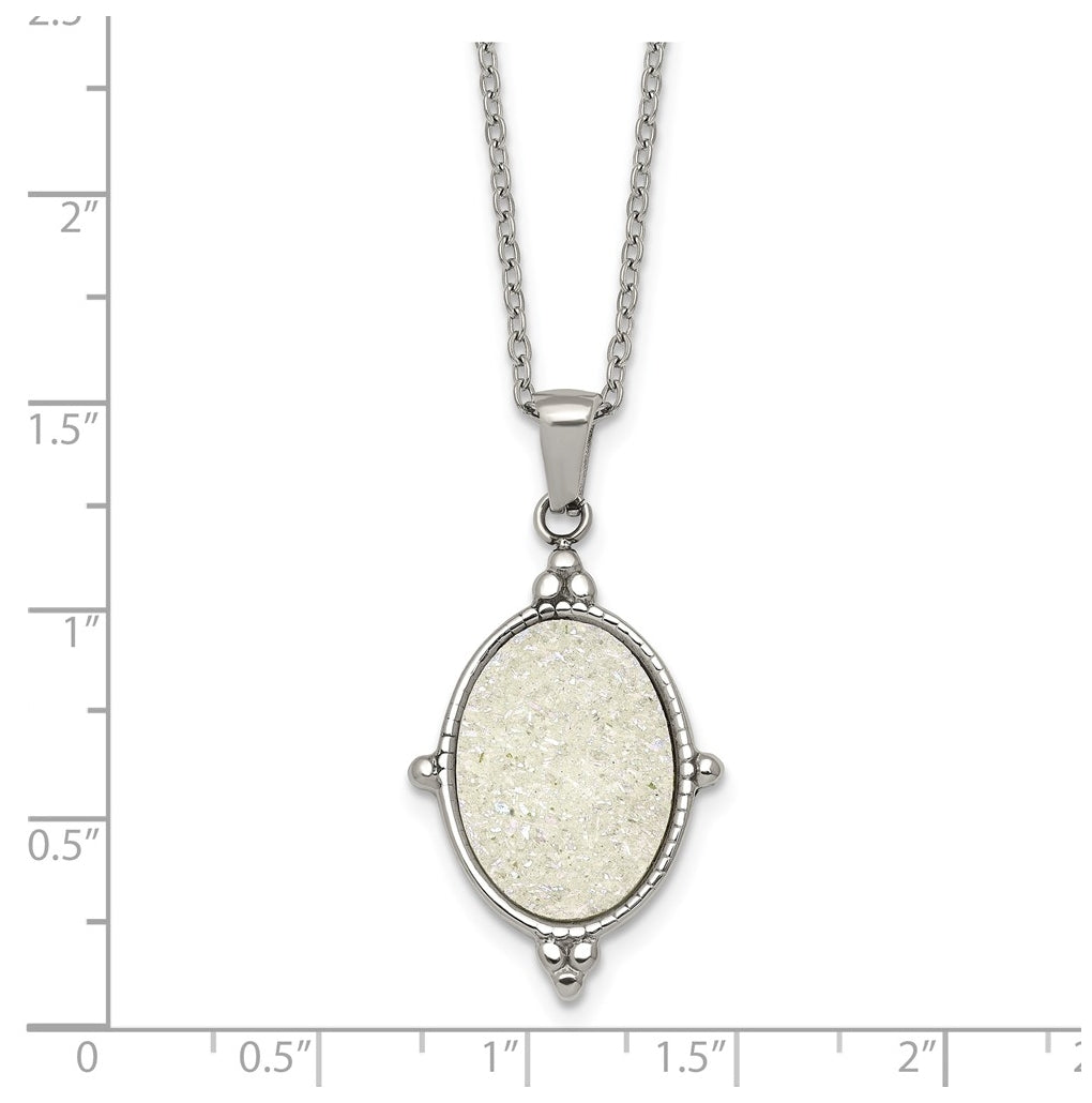 Stainless Steel Polished Oval Druzy 17.75in with 2in Ext Necklace – Elegant Jewelry Gift for Birthday, Anniversary, Engagement, Wedding