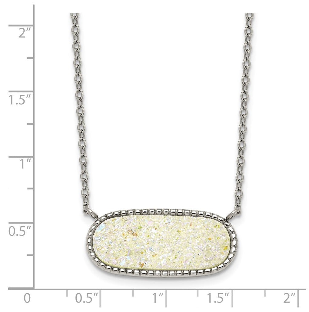 Stainless Steel Polished Sideways Druzy 17.5in with 2in Ext Necklace – Elegant Jewelry Gift for Birthday, Anniversary, Engagement, Wedding