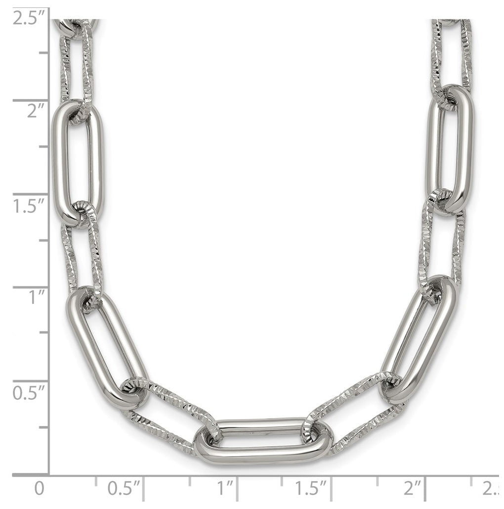 Stainless Steel Polished 8mm Textured 17.5in with 2in ext. Paperclip Necklace – Elegant Jewelry Gift for Birthday, Anniversary, Engagement, Wedding