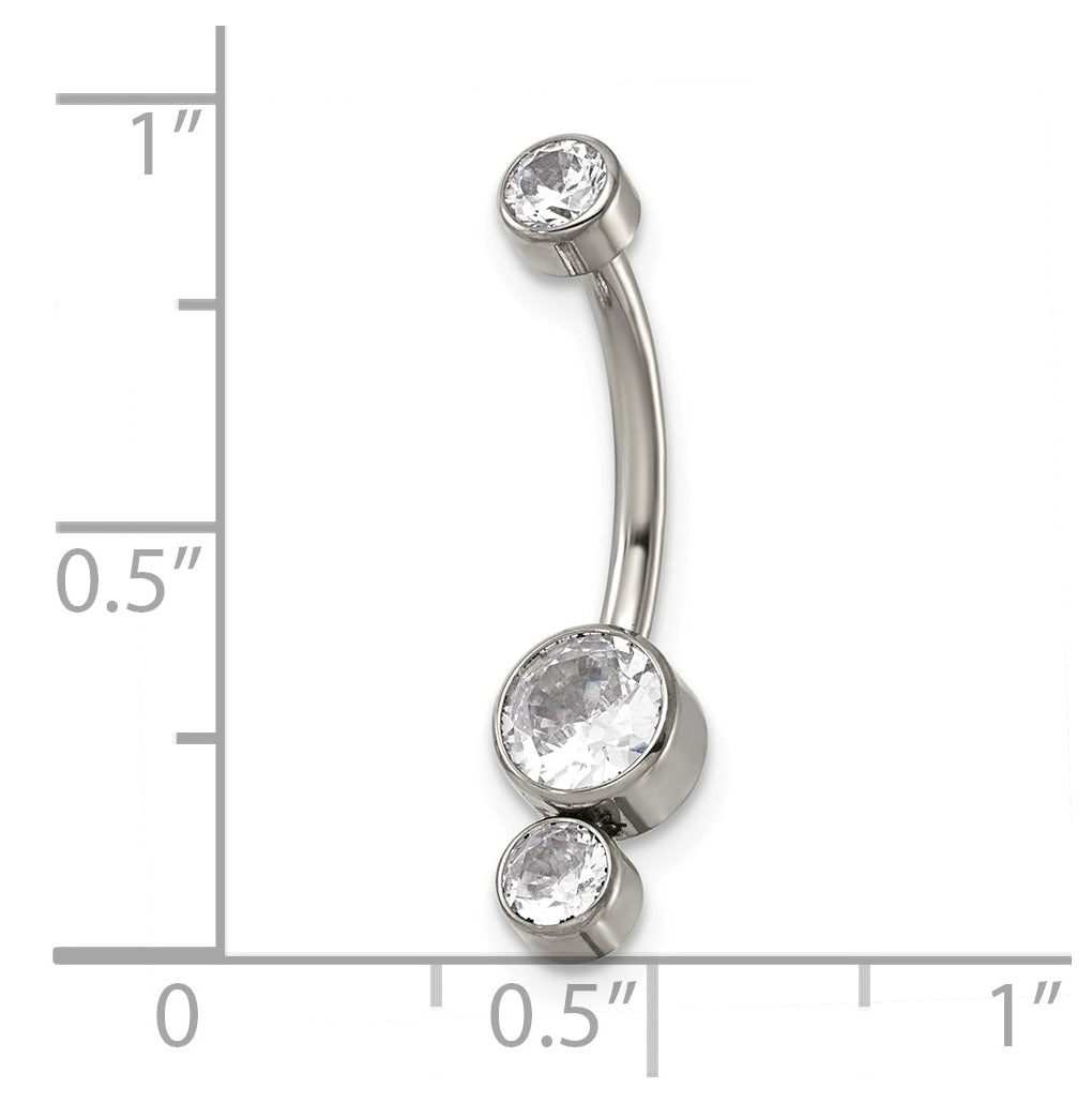 Titanium Polished Three Cubic Zirconia Navel Ring – Elegant Jewelry Gift for Birthday, Anniversary, Engagement, Wedding