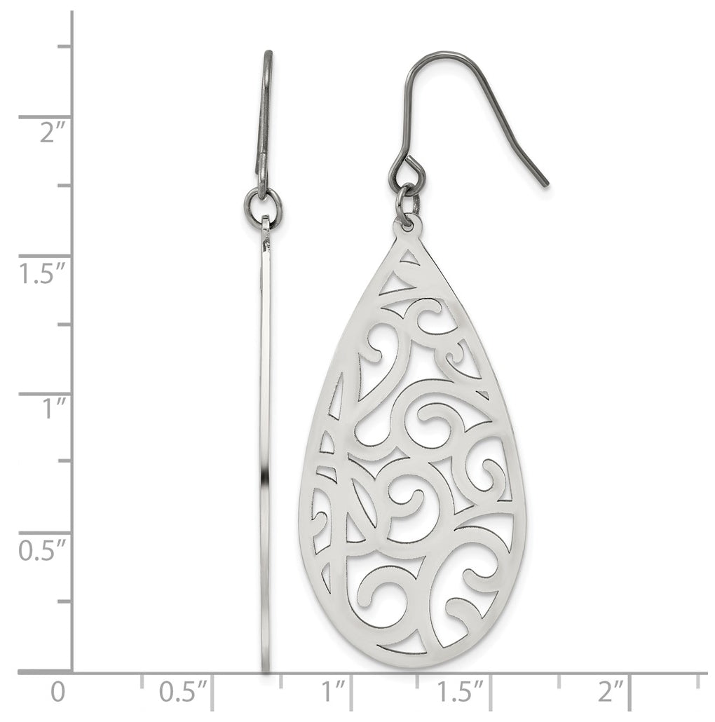 Titanium Polished Swirl Design Dangle Shepherd Hook Earrings – Elegant Jewelry Gift for Birthday, Anniversary, Engagement, Wedding