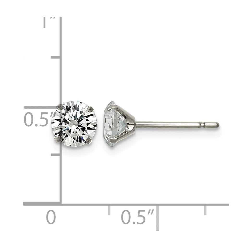Titanium Polished 6mm Cubic Zirconia Stud Post Earrings – Elegant Jewelry Gift for Birthday, Anniversary, Engagement, Wedding