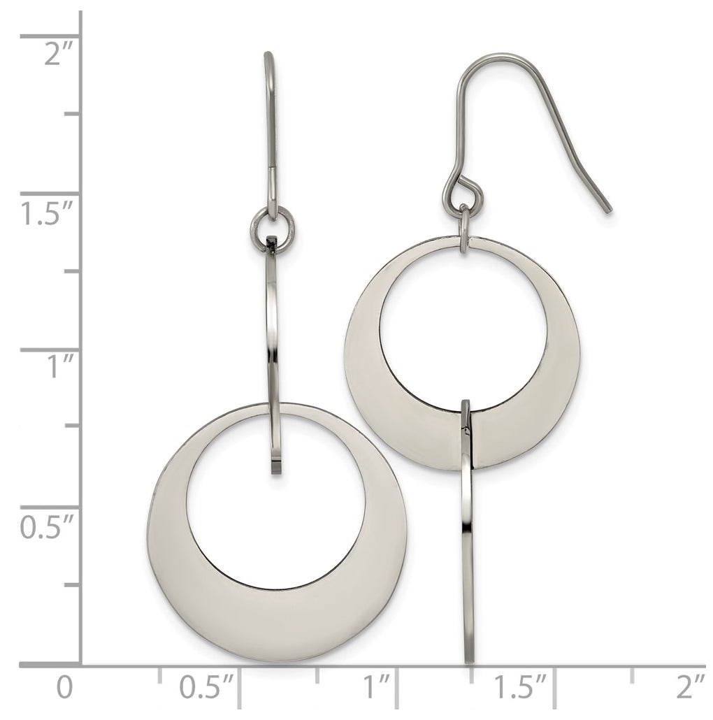 Titanium Polished Double Circle Dangle Shepherd Hook Earrings – Elegant Jewelry Gift for Birthday, Anniversary, Engagement, Wedding