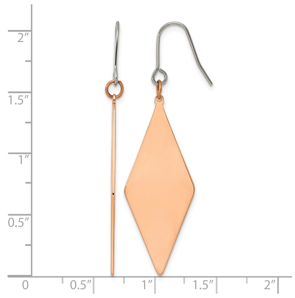 Titanium Polished Rose IP Diamond Shaped Dangle Shepherd Hook Earrings – Elegant Jewelry Gift for Birthday, Anniversary, Engagement, Wedding