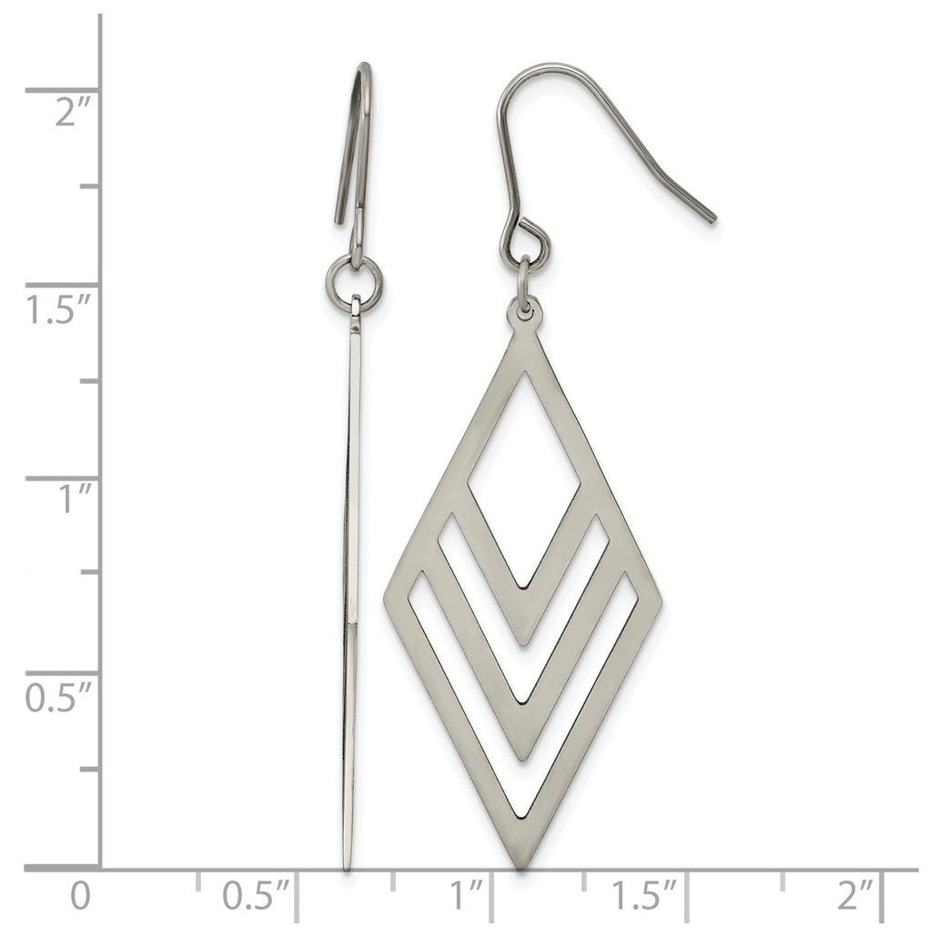 Titanium Polished Diamond Shaped Dangle Shepherd Hook Earrings – Elegant Jewelry Gift for Birthday, Anniversary, Engagement, Wedding
