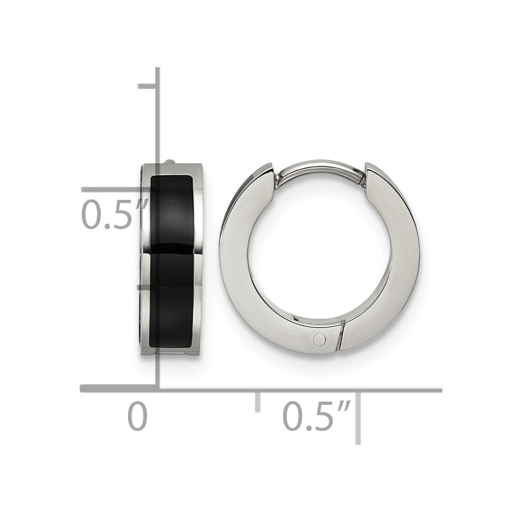 Titanium Polished Black Resin Hinged Hoop Earrings – Elegant Jewelry Gift for Birthday, Anniversary, Engagement, Wedding
