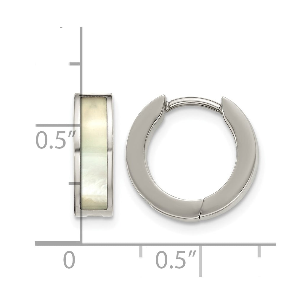 Titanium Polished Shell Inlay Hinged Hoop Earrings – Elegant Jewelry Gift for Birthday, Anniversary, Engagement, Wedding