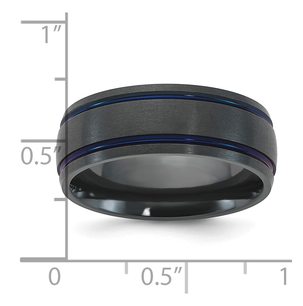 Black Zirconium Polished and Brushed Blue IP Double Grooved 8mm Ring Size 10 – Elegant Jewelry Gift for Birthday, Anniversary, Engagement, Wedding