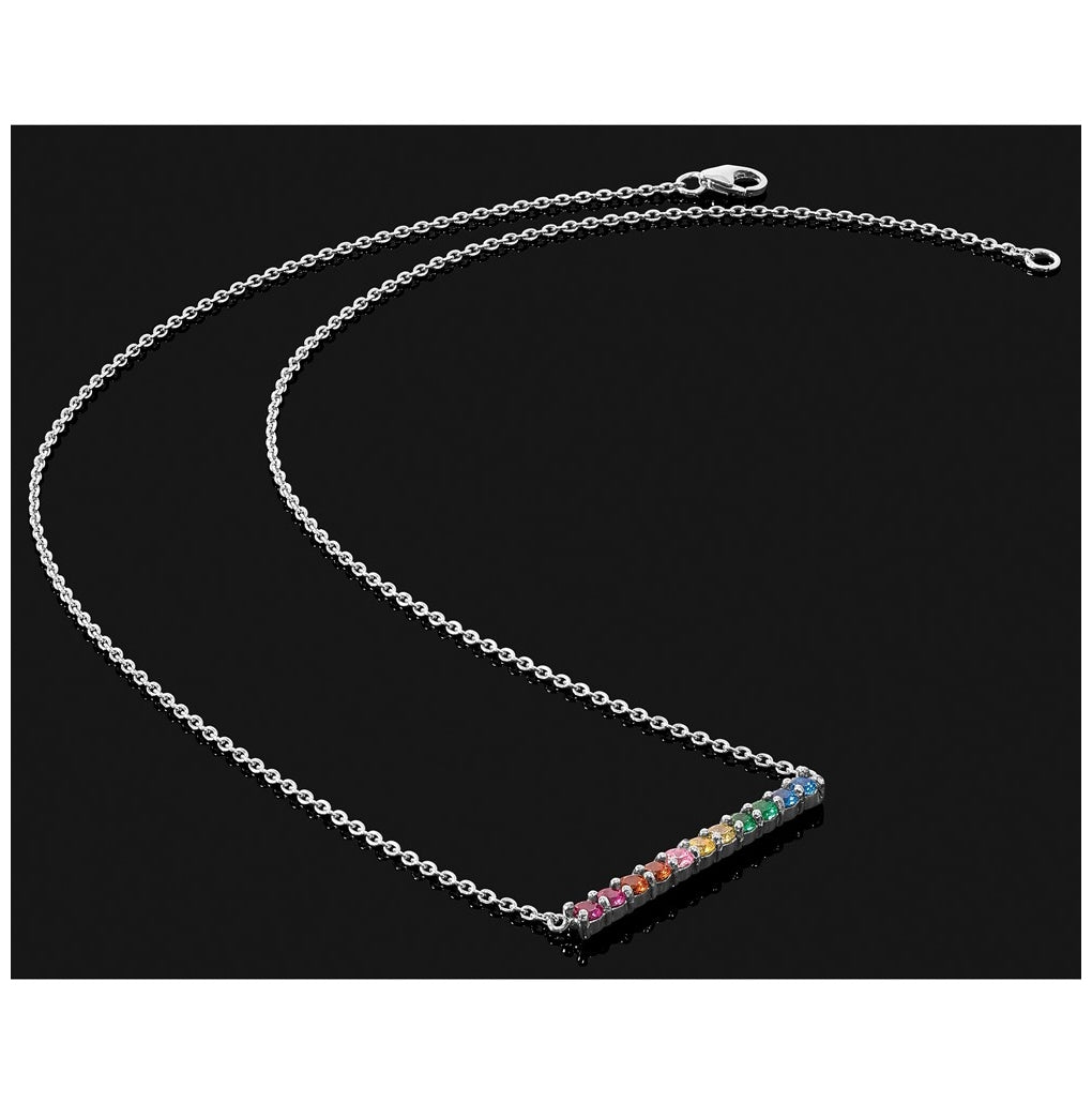 Sterling Silver Rhodium-plated Colorful Cubic Zirconia Bar Necklace – Elegant Jewelry Gift for Birthday, Anniversary, Engagement, Wedding
