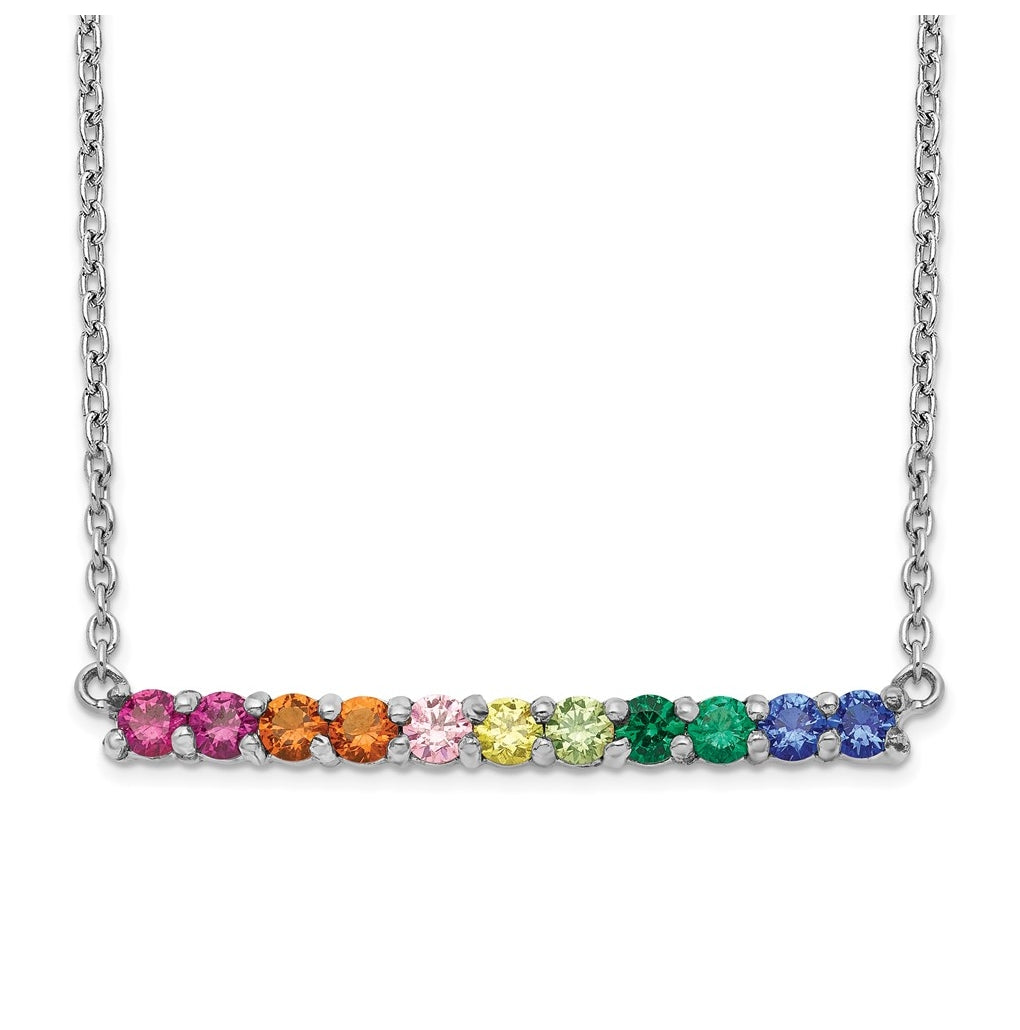Sterling Silver Rhodium-plated Colorful Cubic Zirconia Bar Necklace – Elegant Jewelry Gift for Birthday, Anniversary, Engagement, Wedding