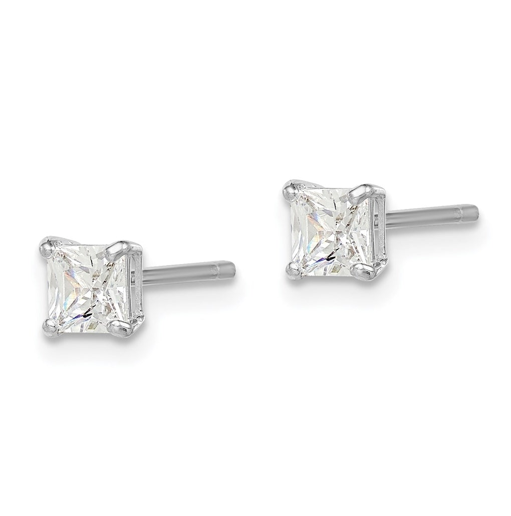 Sterling Silver Madi K Rhodium-plated Polished 4mm Square Cubic Zirconia Children's Stud Earrings