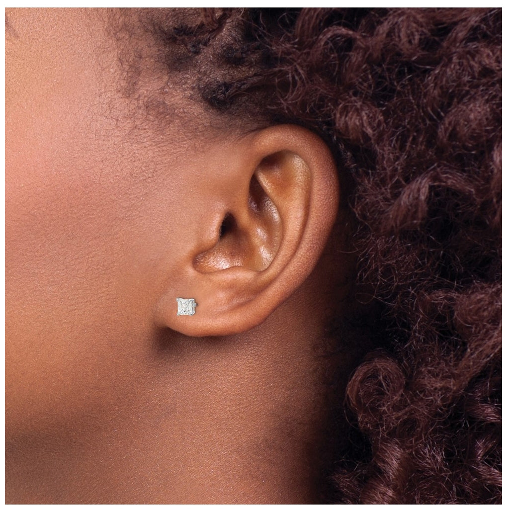 Sterling Silver Madi K Rhodium-plated Polished 4mm Square Cubic Zirconia Children's Stud Earrings