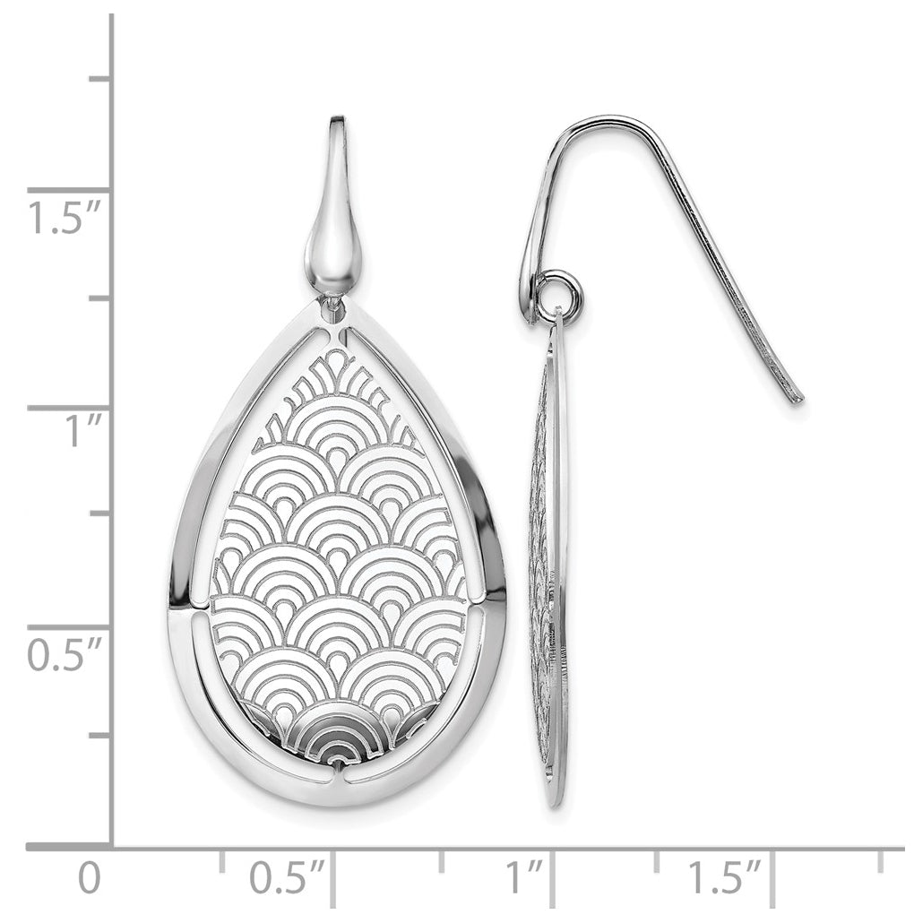 Leslie's Sterling Silver RH-plt Brushed/Polished Laser Cut Dangle Earrings – Elegant Jewelry Gift for Birthday, Anniversary, Engagement, Wedding