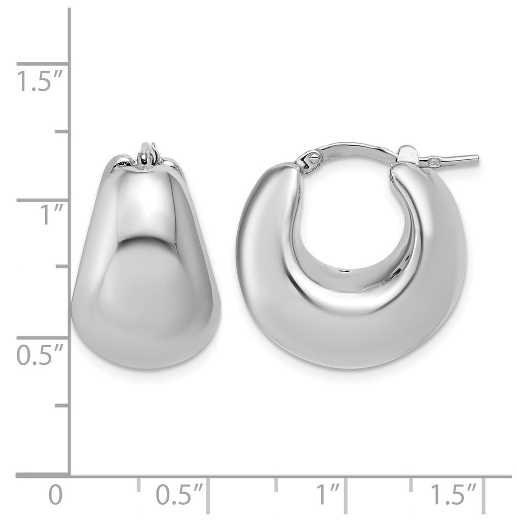 Sterling Silver Rhodium-plated Polished Puffed Hoop Earrings