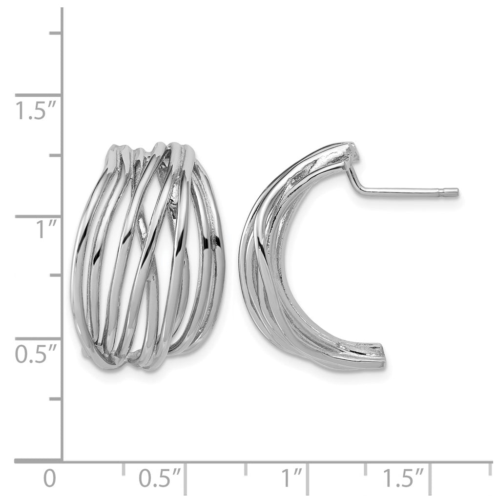 Sterling Silver Rh-Plated Polished C-Hoop Post Earrings