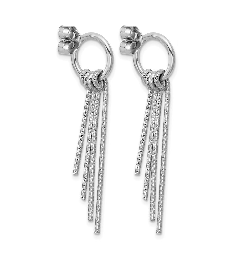Sterling Silver Rh-Plated D/C Movable Dangle Post Earrings