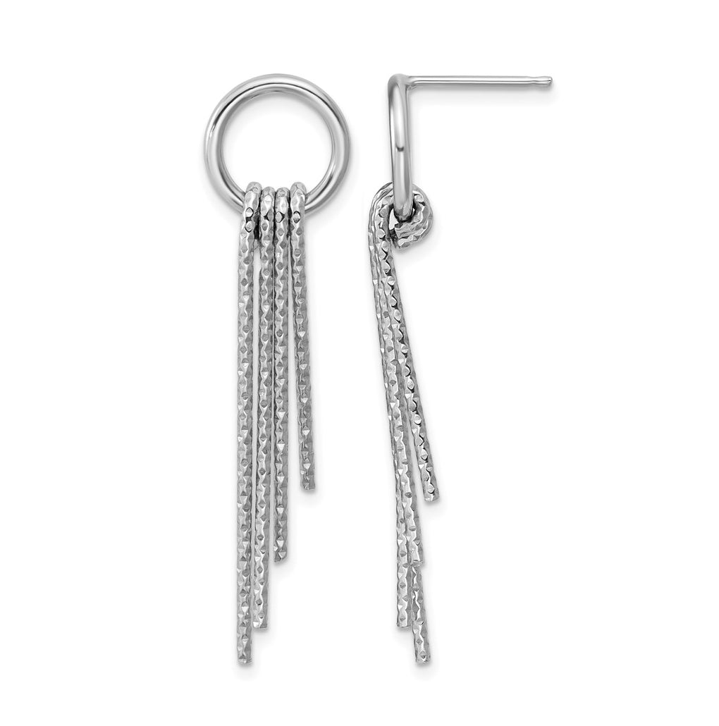 Sterling Silver Rh-Plated D/C Movable Dangle Post Earrings