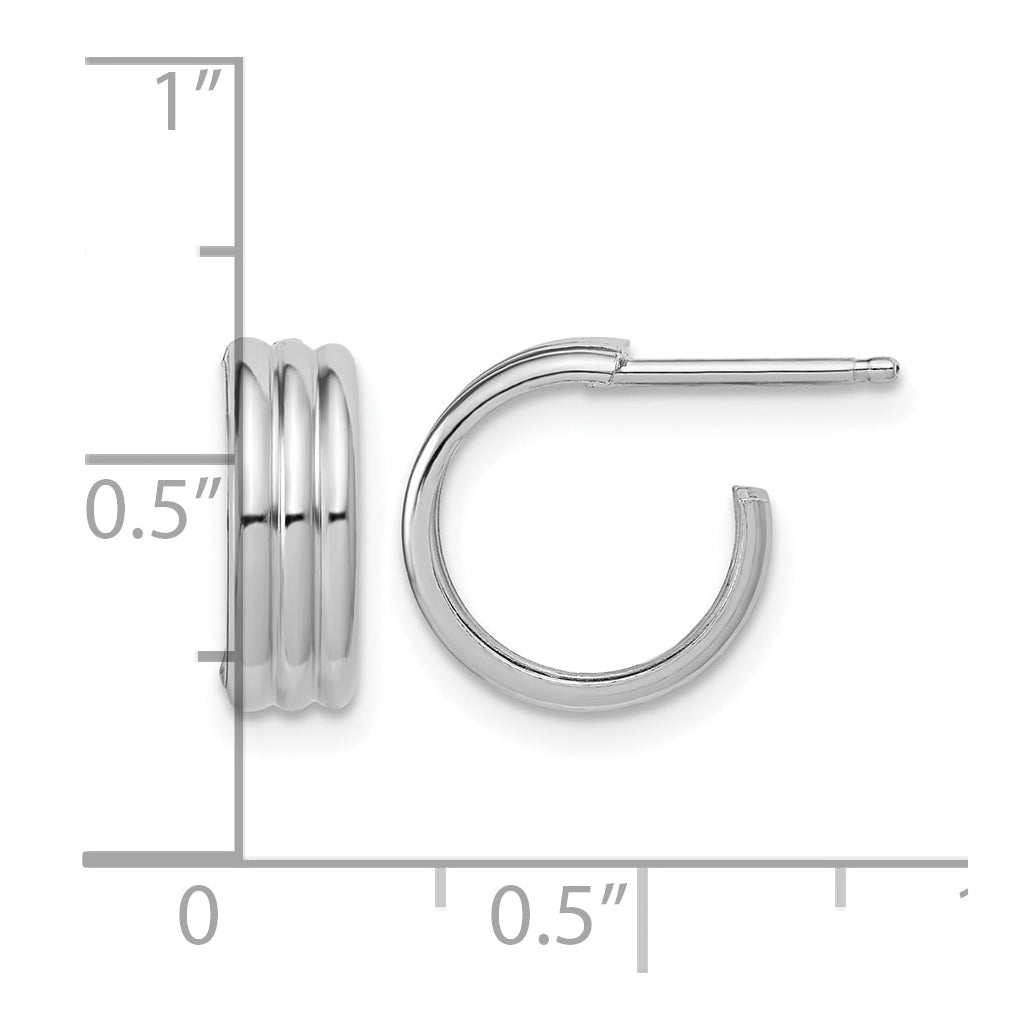 Sterling Silver Rh-Plated Polished Grooved J-Hoop Post Earrings