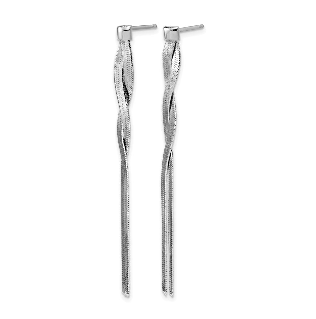 Sterling Silver Rh-Plat Herringbone 2-strand Dangle Post Earrings