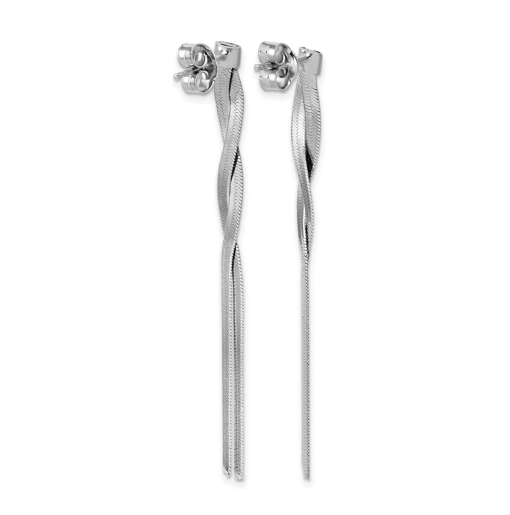 Sterling Silver Rh-Plat Herringbone 2-strand Dangle Post Earrings