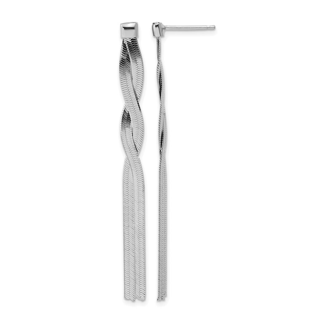 Sterling Silver Rh-Plat Herringbone 2-strand Dangle Post Earrings