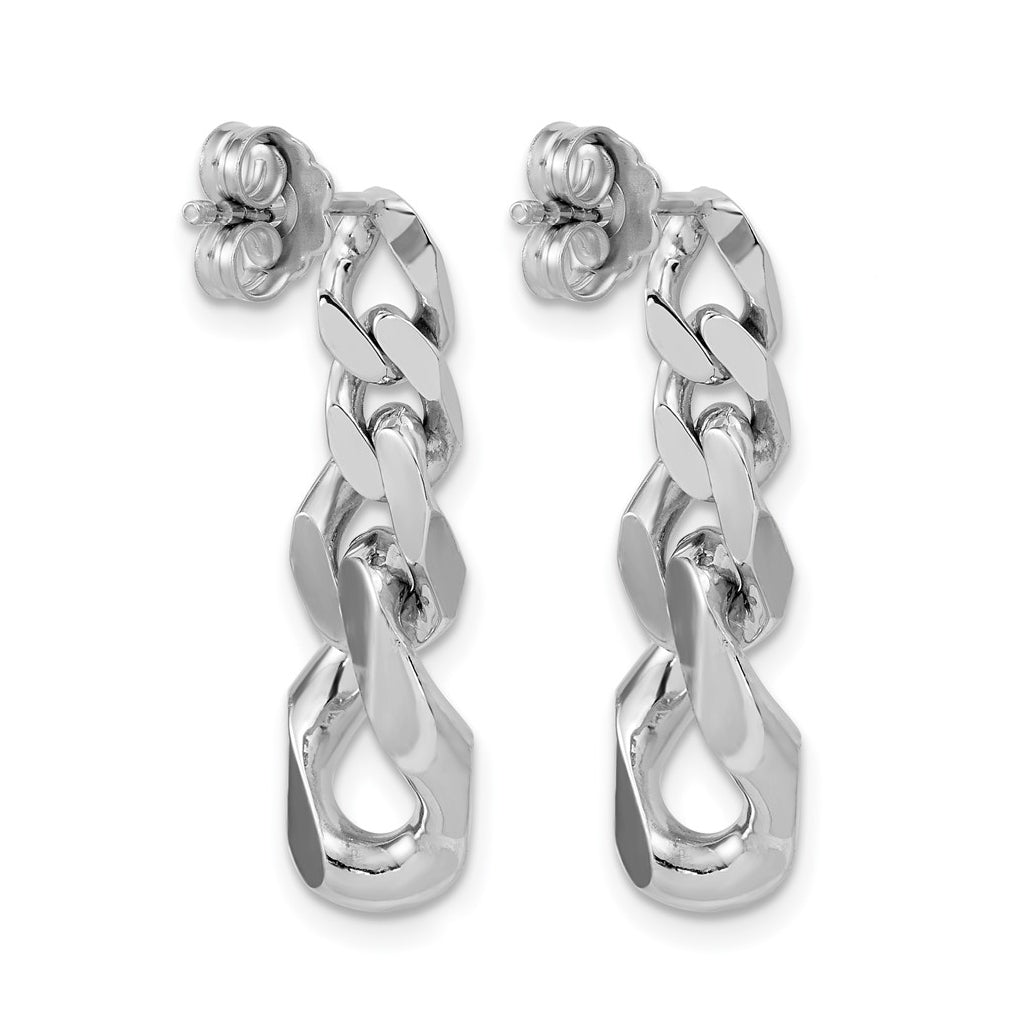 Sterling Silver RH-Plated Polished Link Post Dangle Earrings