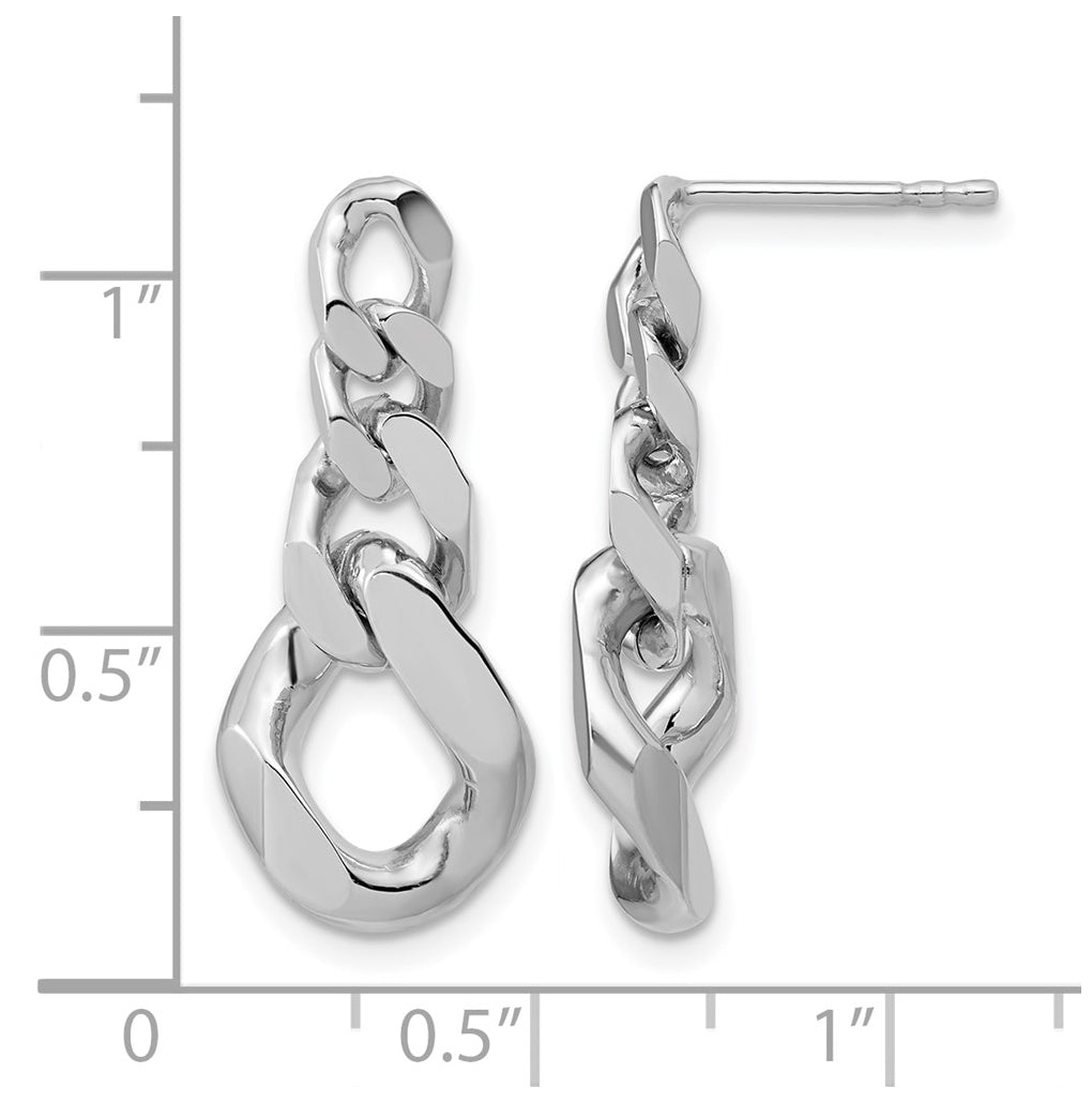 Sterling Silver RH-Plated Polished Link Post Dangle Earrings