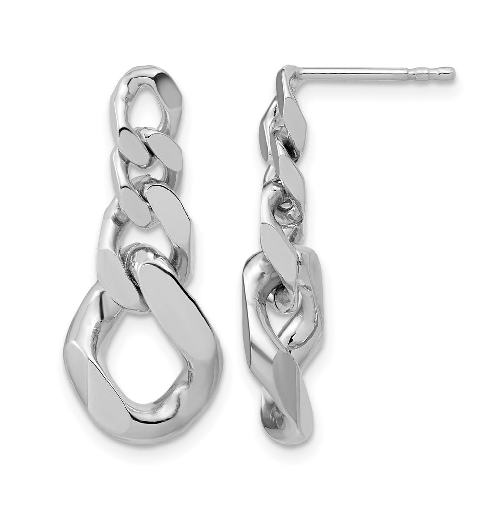 Sterling Silver RH-Plated Polished Link Post Dangle Earrings