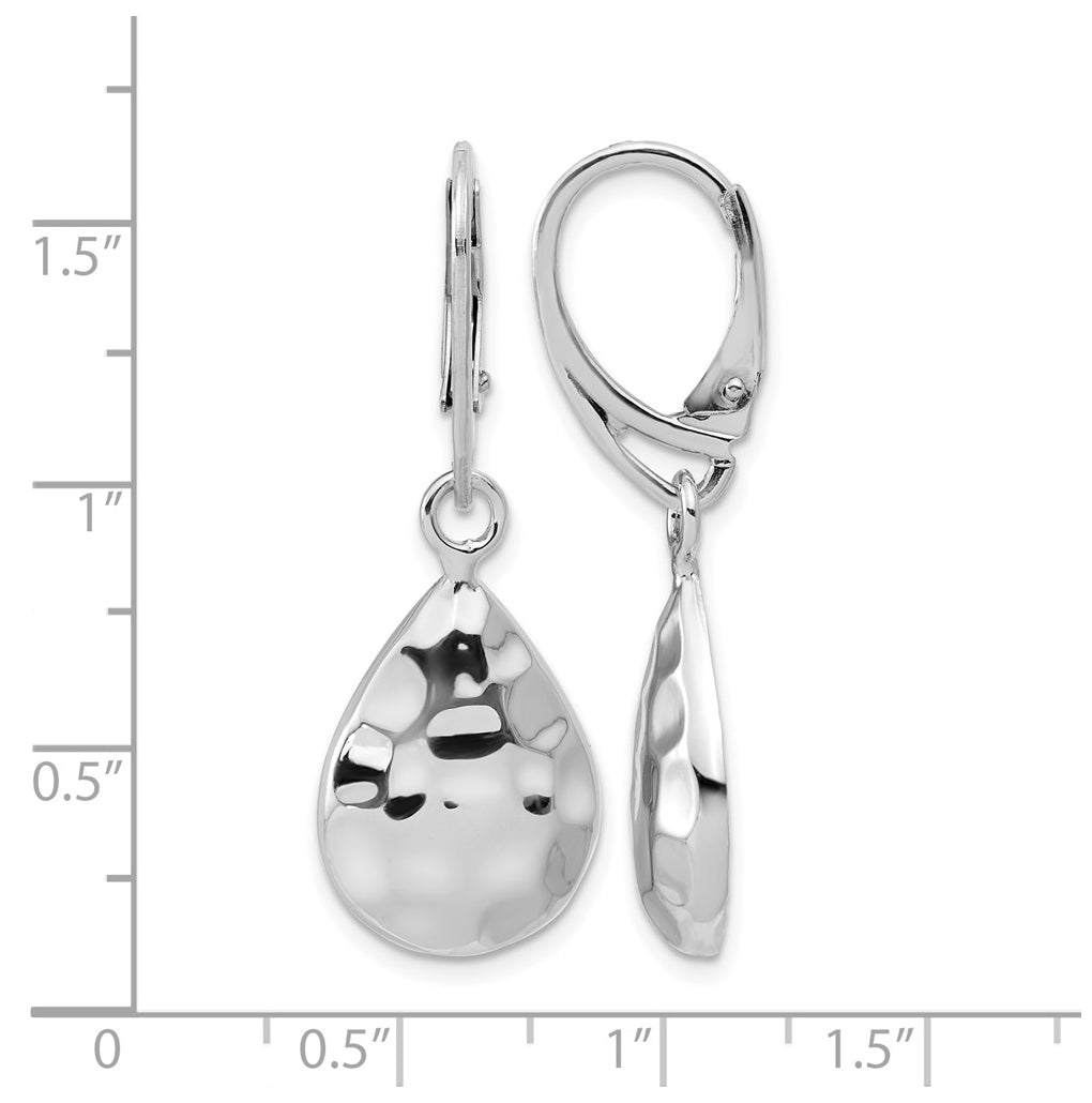 Sterling Silver RH-plated Polished Hammered Leverback Earrings