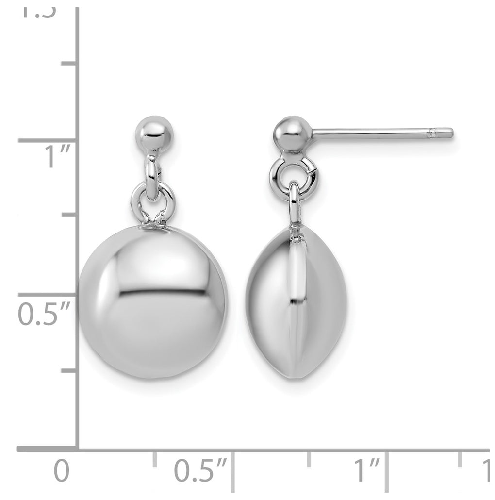 Sterling Silver RH-plated Polished Domed Post Dangle Earrings