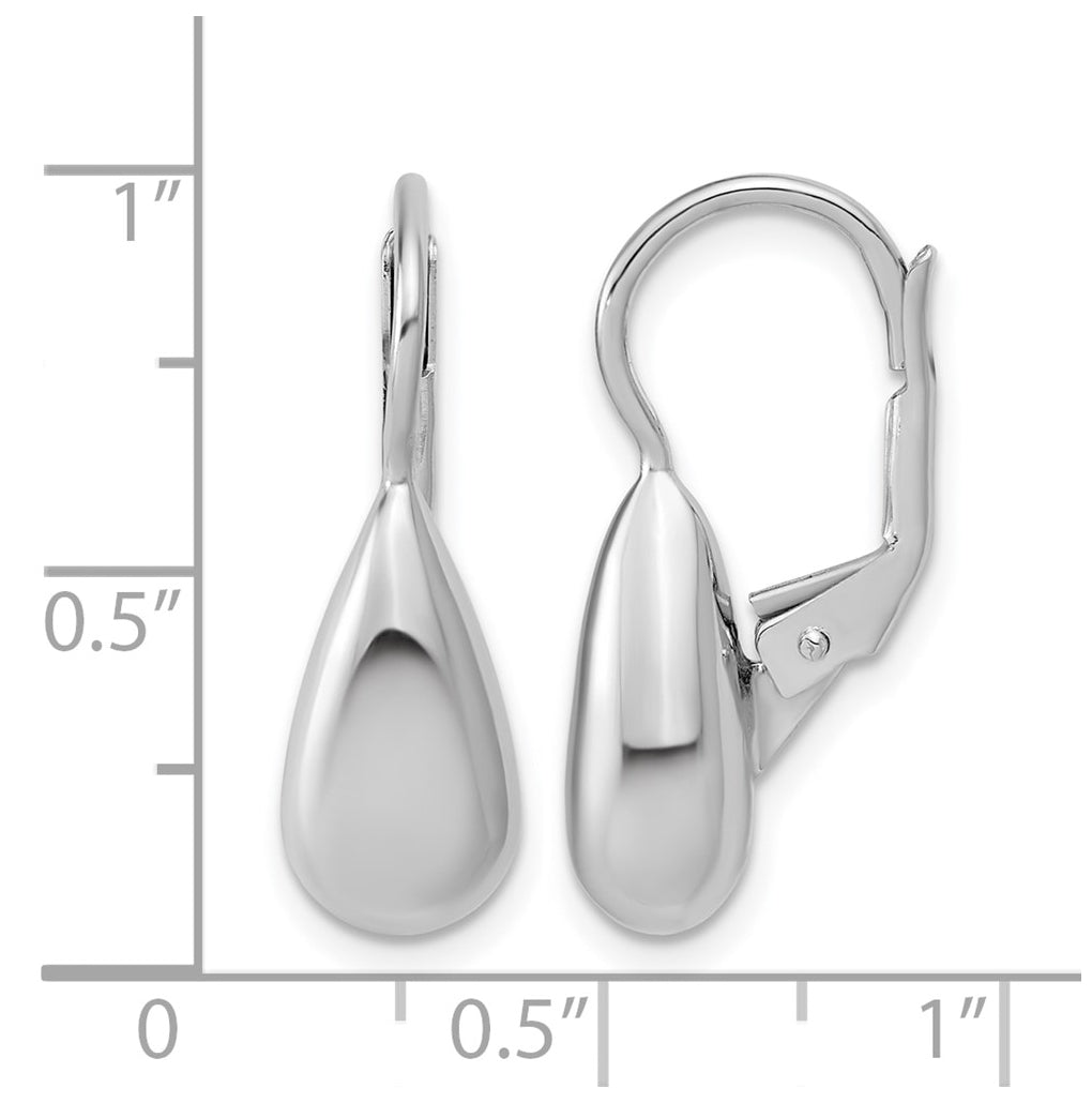 Sterling Silver RH-plated Polished Teardrop Leverback Earrings