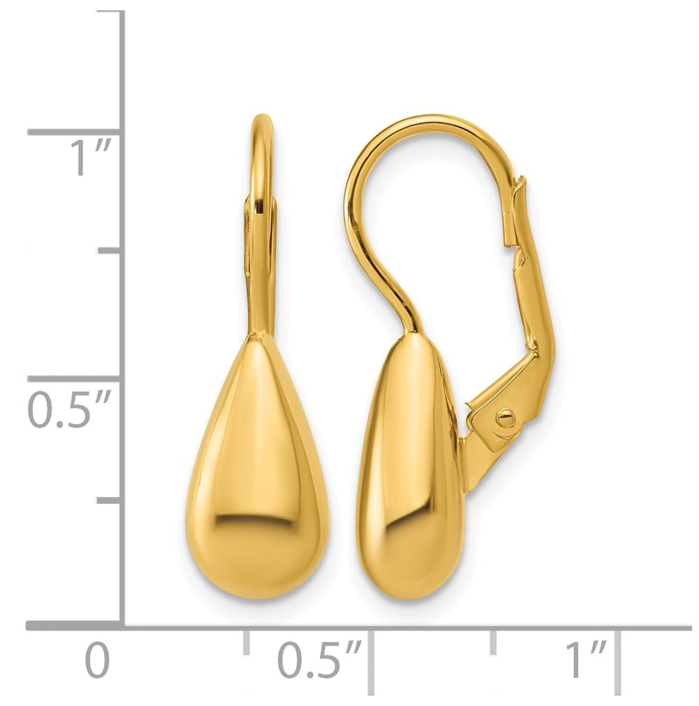 Sterling Silver Gold-tone Polished Teardrop Leverback Earrings