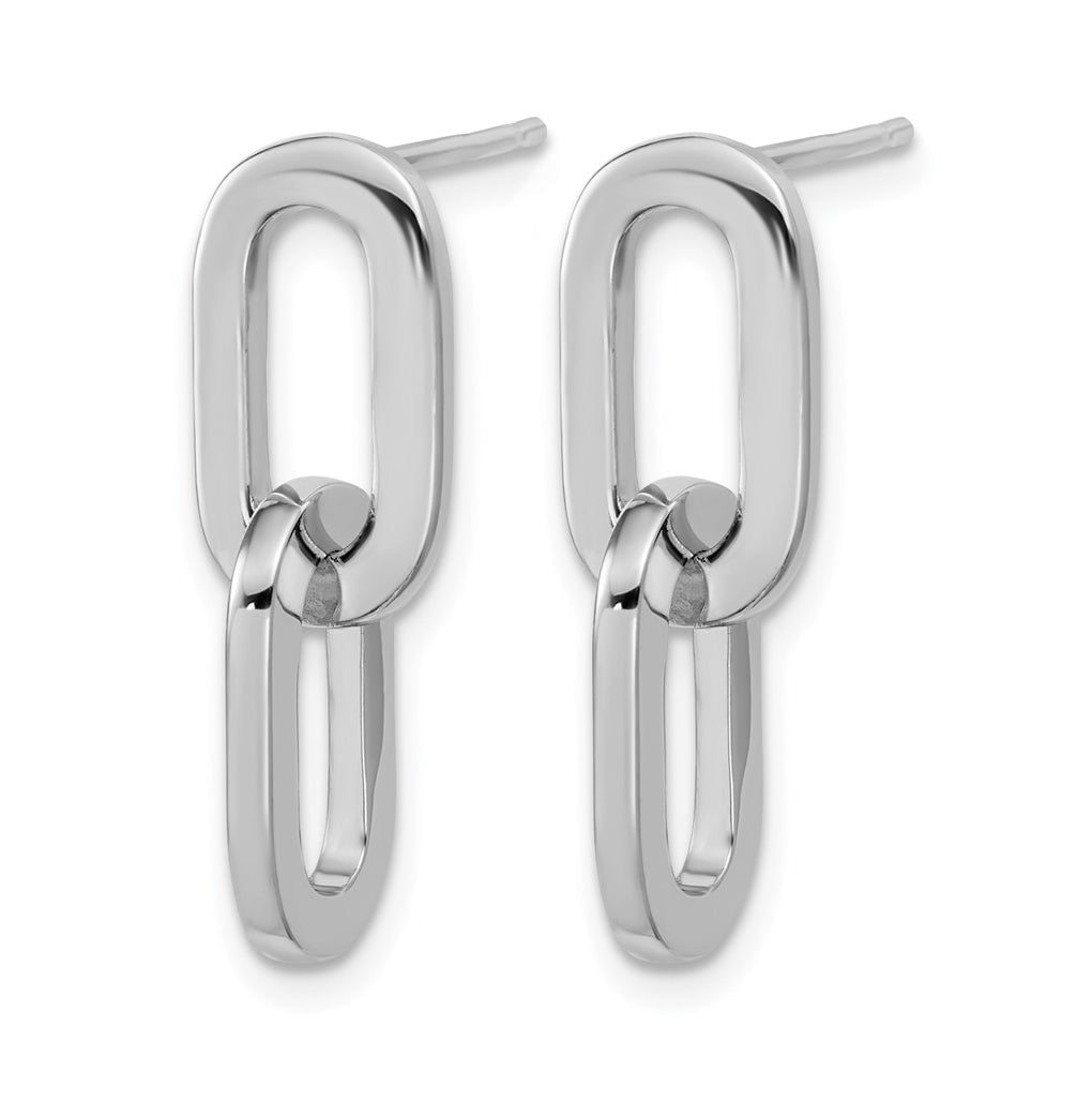 Sterling Silver RH-plated Polished Link Dangle Post Earrings