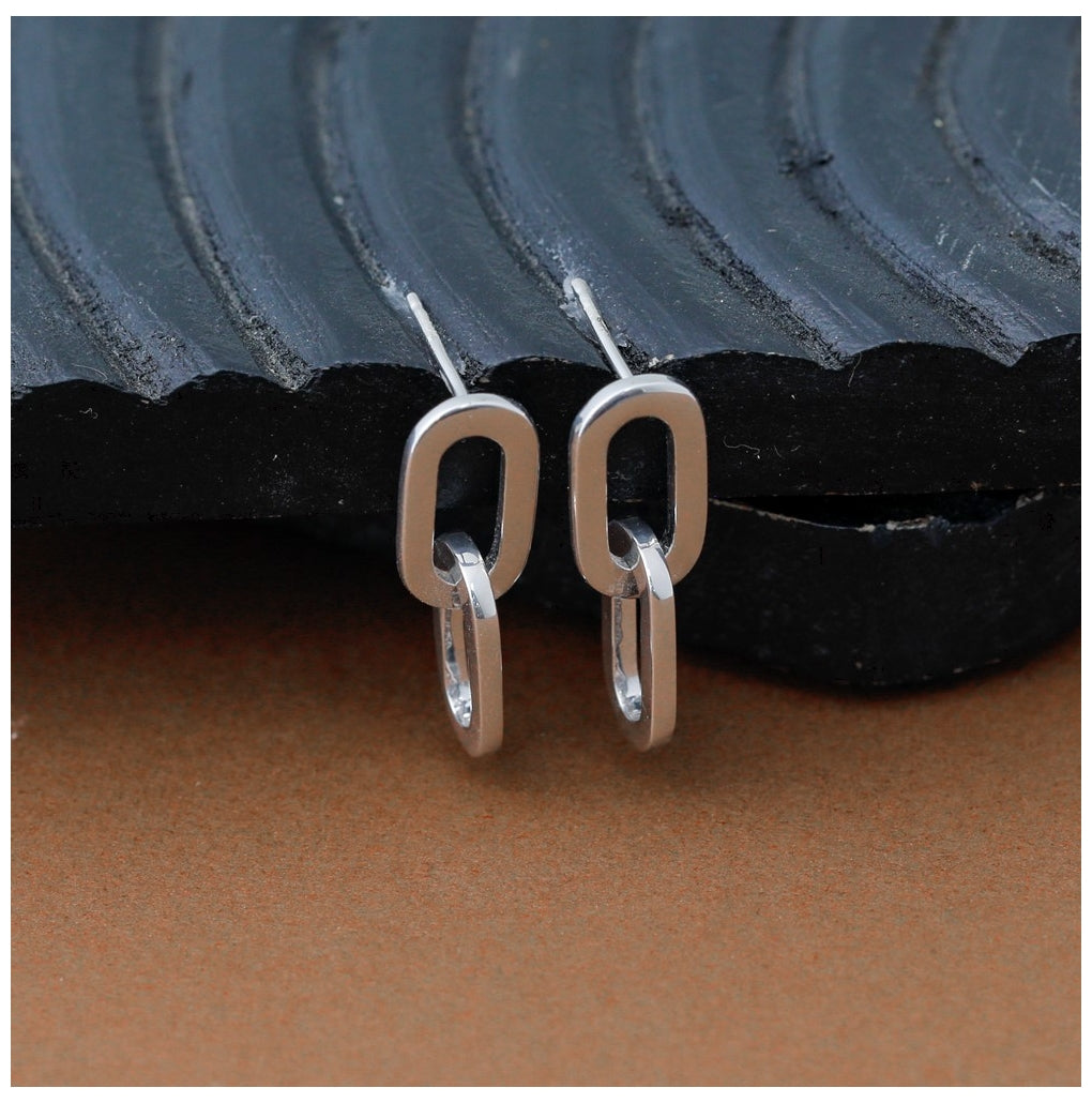 Sterling Silver RH-plated Polished Link Dangle Post Earrings