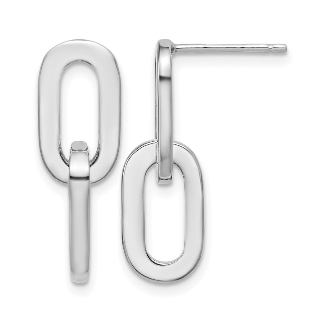 Sterling Silver RH-plated Polished Link Dangle Post Earrings