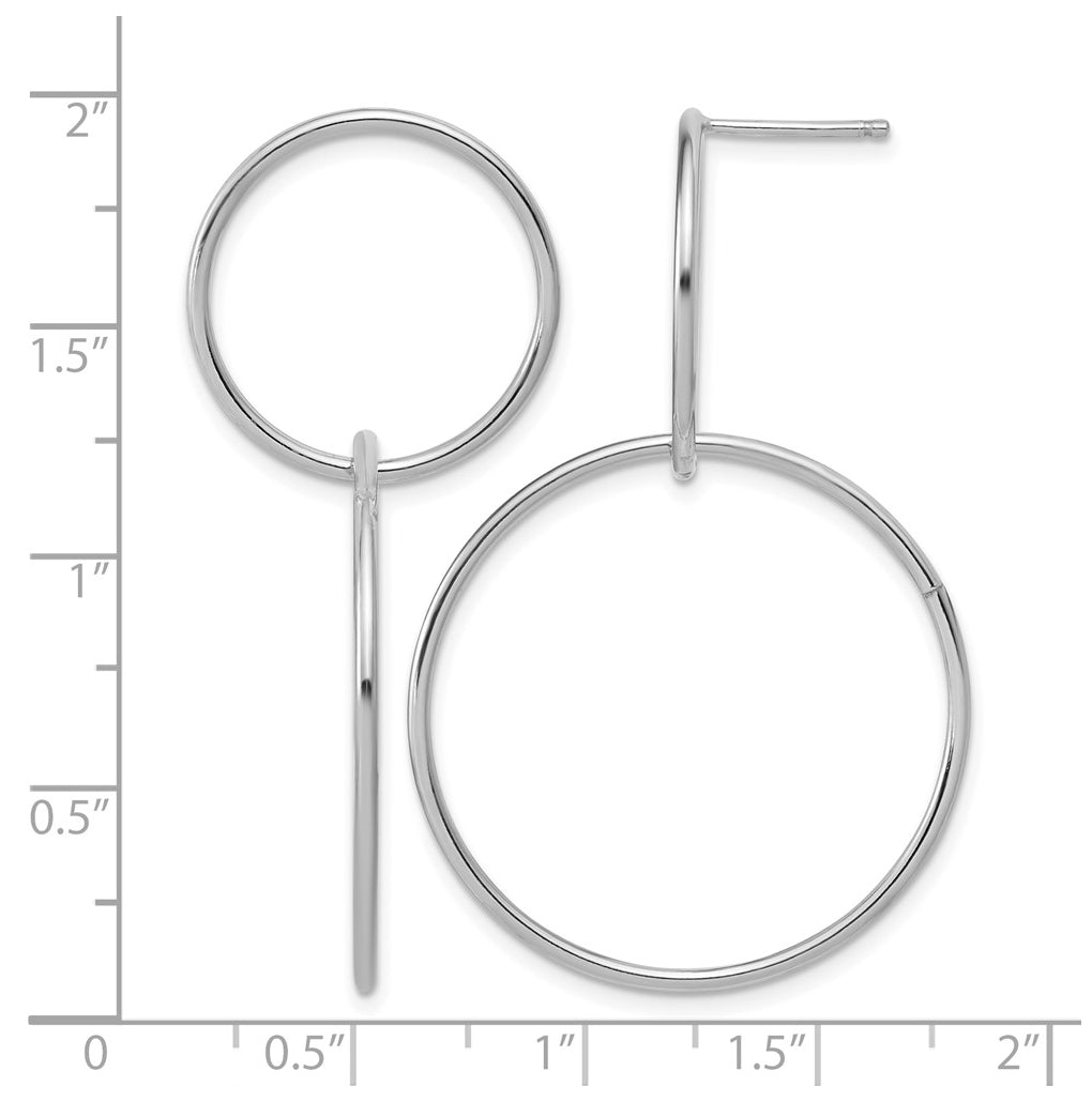 Sterling Silver RH-plated Polished Circles Post Dangle Earrings