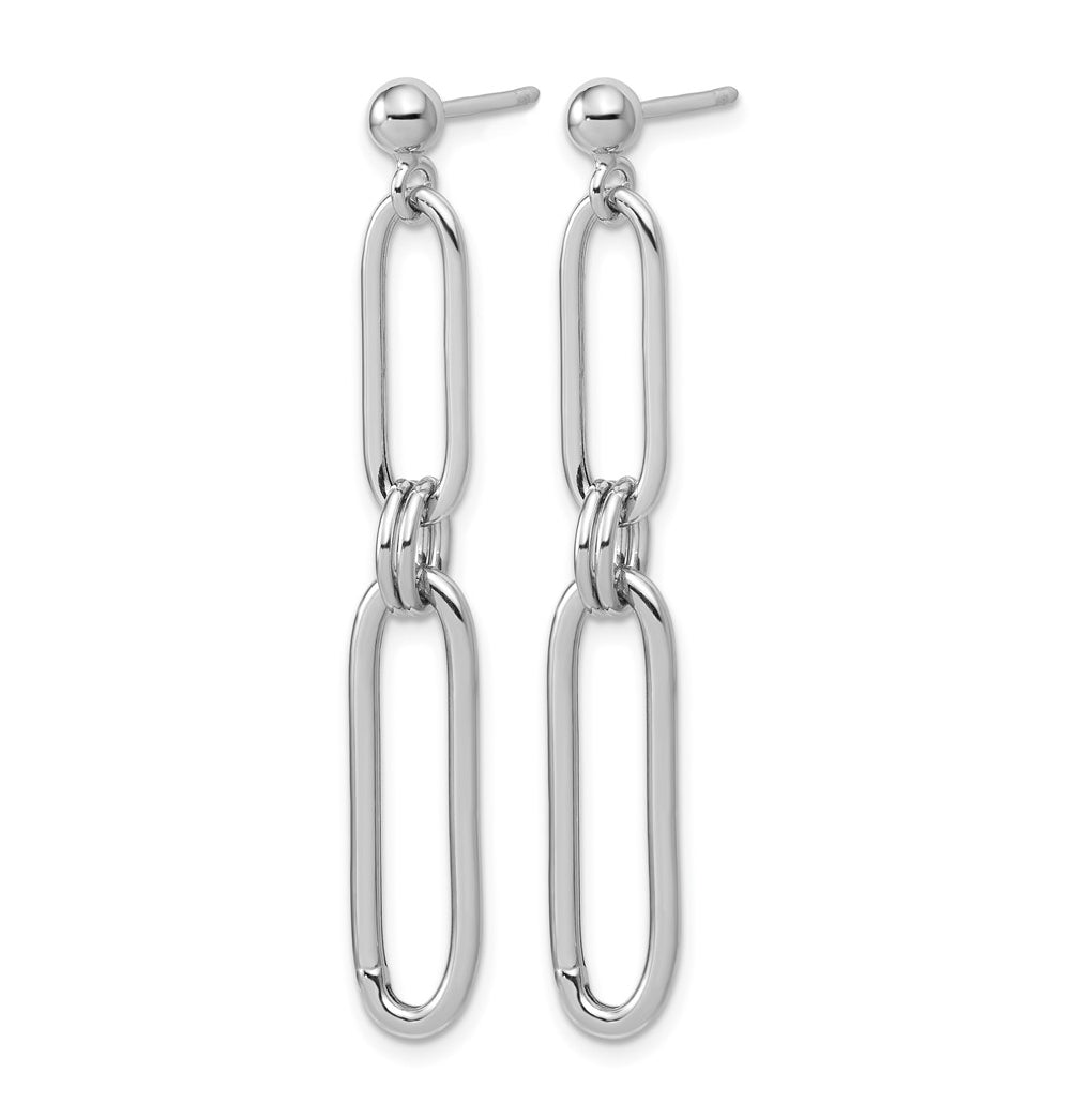 Sterling Silver RH-plt Polish Paperclip Link Dangle Post Earrings