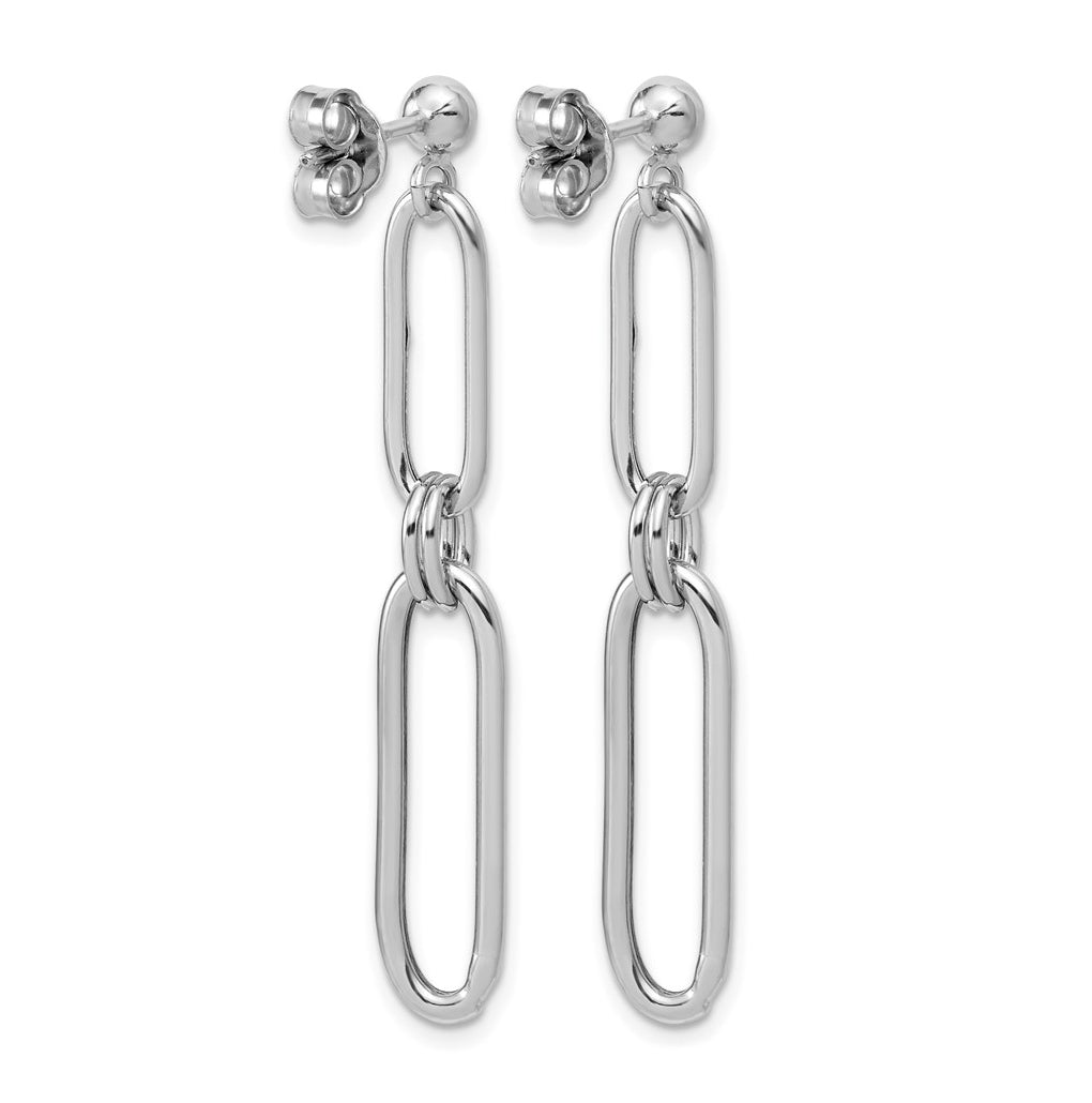 Sterling Silver RH-plt Polish Paperclip Link Dangle Post Earrings