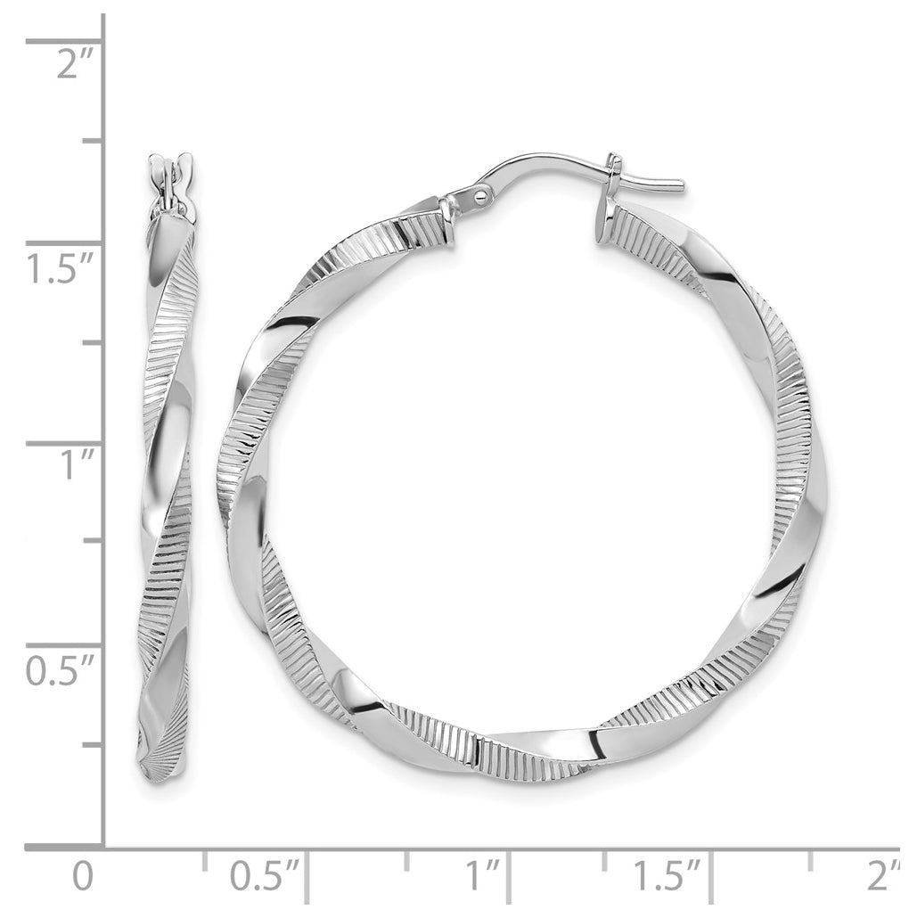 Sterling Silver RH-plated Twisted Textured Hoop Earrings