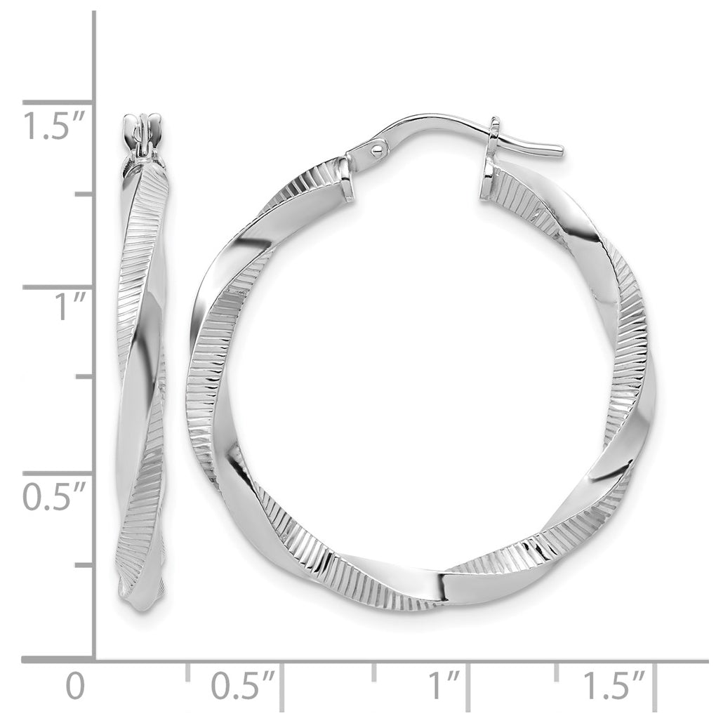 Sterling Silver RH-plated Twisted Textured Hoop Earrings