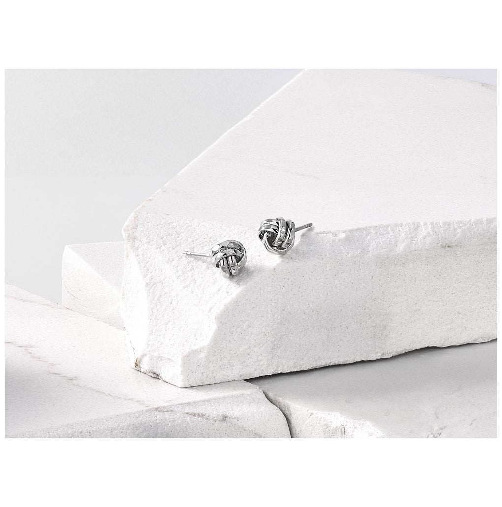 Sterling Silver RH-plated Polished and Diamond-cut Love Knot Post Earring