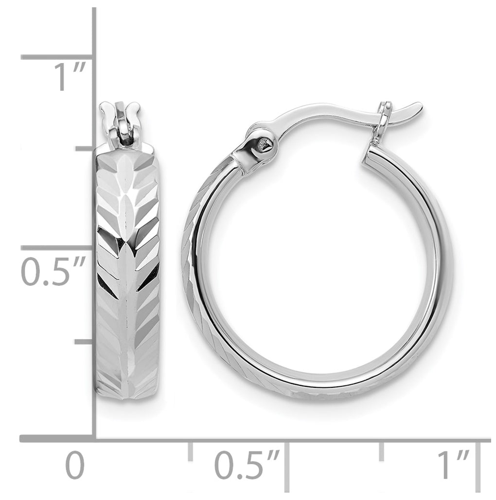 Sterling Silver RH-plated Polished and Diamond-cut Hoop Earrings