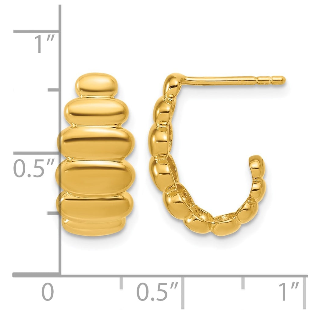 Sterling Silver Gold-tone Polished and Grooved J-Hoop Post Earring