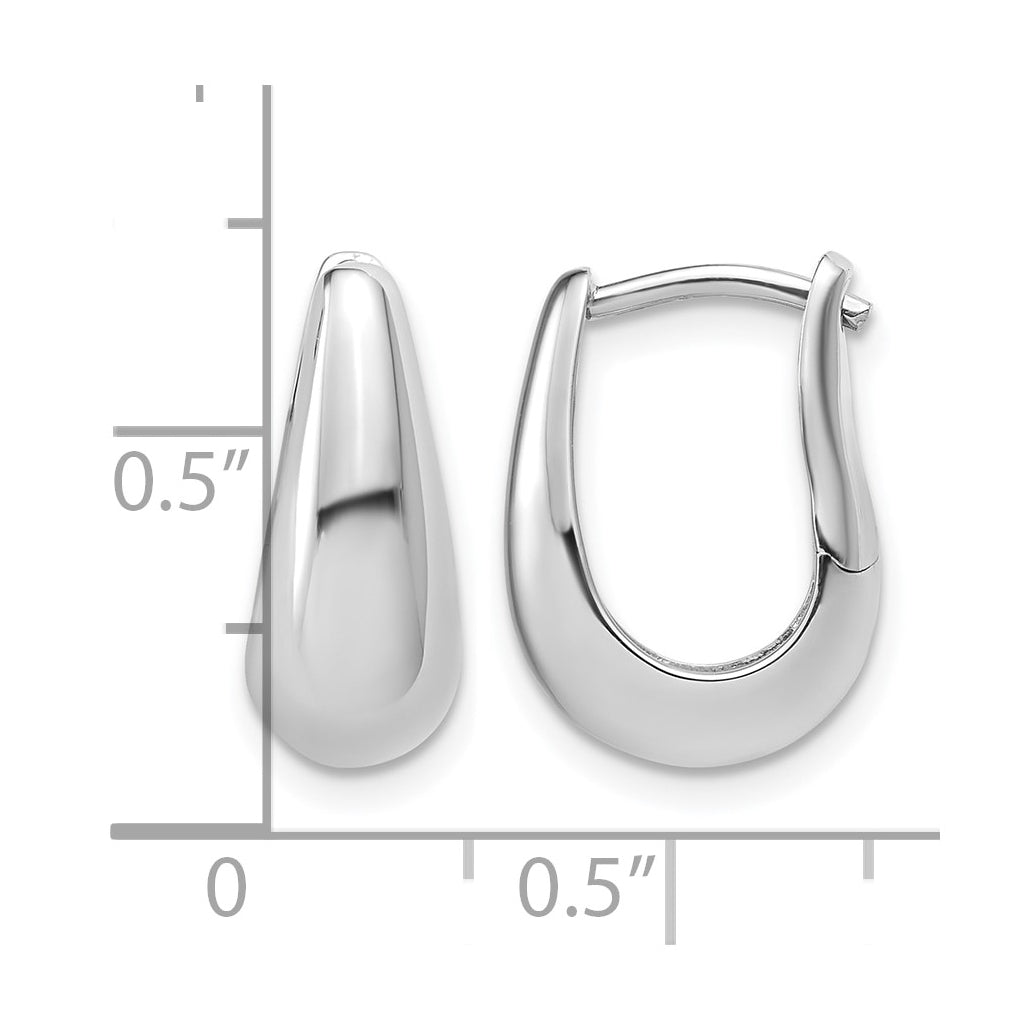 Sterling Silver RH-plated Polished Hinged Oval Hoop Earrings