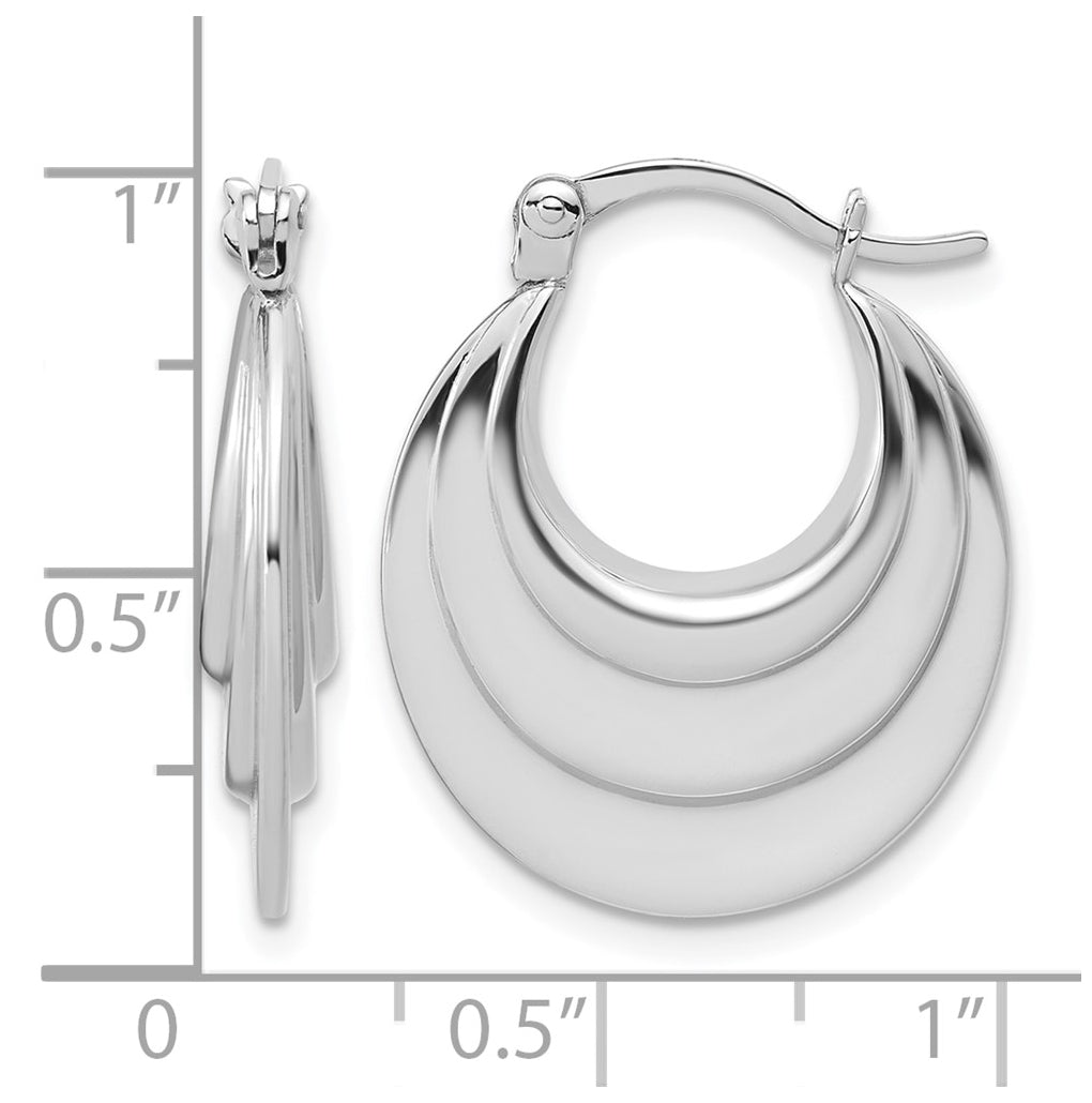 Sterling Silver RH-plated Polished and Grooved Oval Hoop Earrings