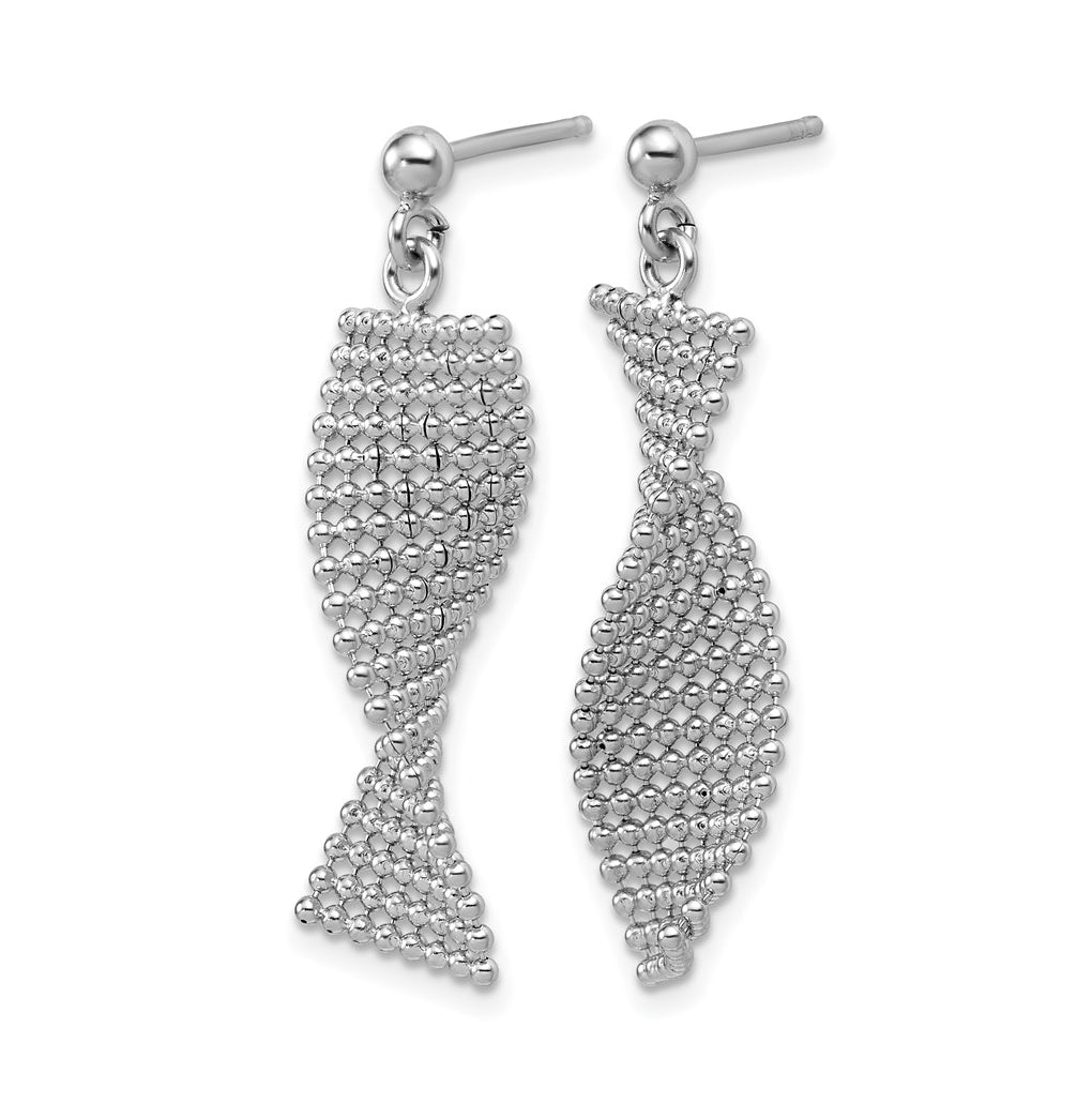 Sterling Silver RH-plated Polished Textured Fancy Dangle Post Earr