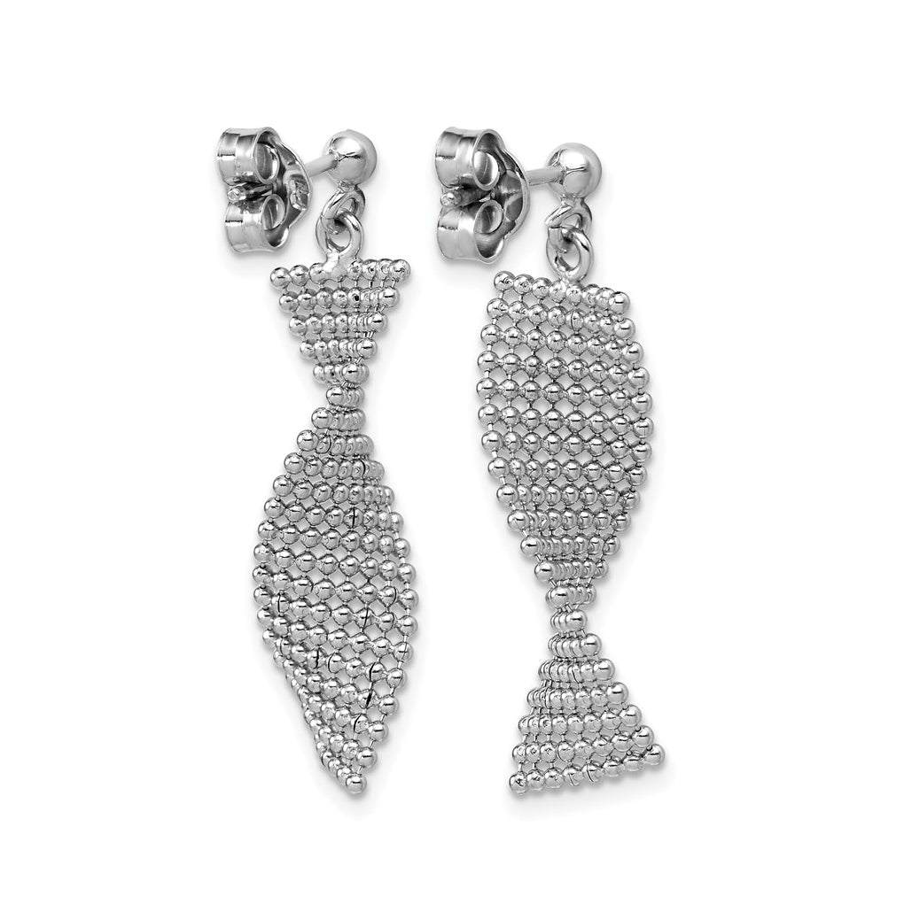 Sterling Silver RH-plated Polished Textured Fancy Dangle Post Earr