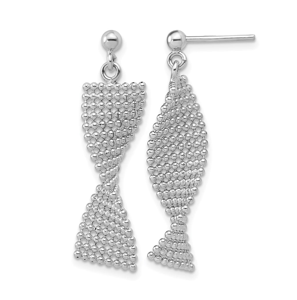 Sterling Silver RH-plated Polished Textured Fancy Dangle Post Earr