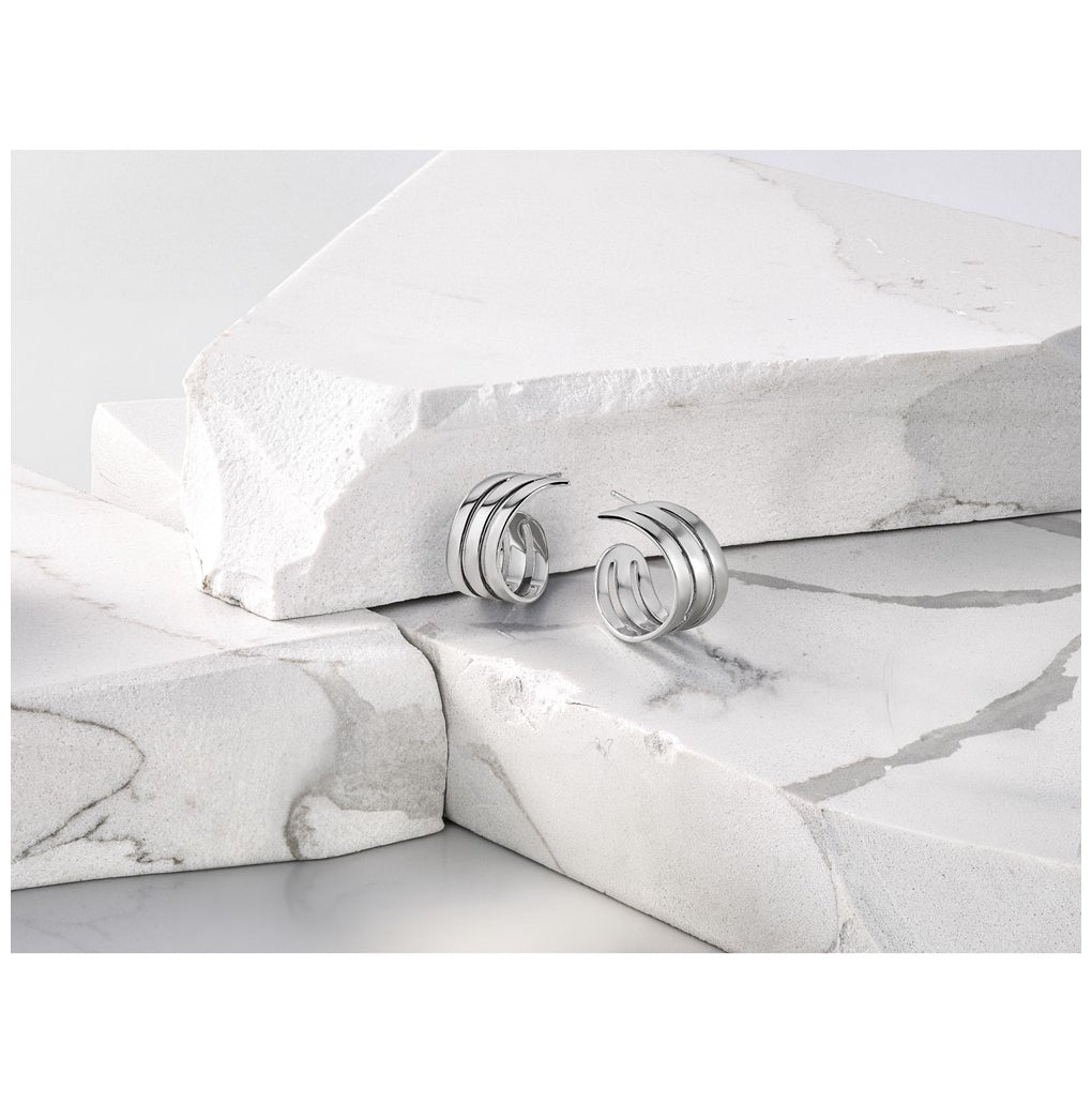 Sterling Silver RH-plated Polished Fancy J-Hoop Post Earrings